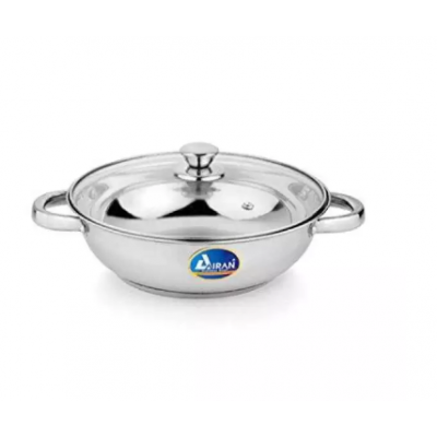 Airan Stainless Steel Kadhai Induction Bottom With Glass Lid Medium 2.5 Litre